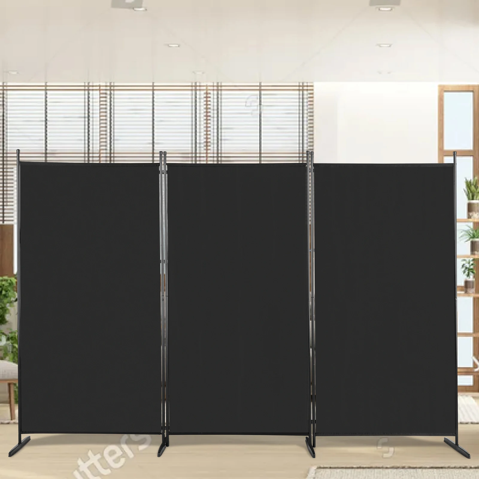 

6FT Trifold 160g Polyester Fabric Plastic Foot Carbon Steel Frame Foldable Screen Black