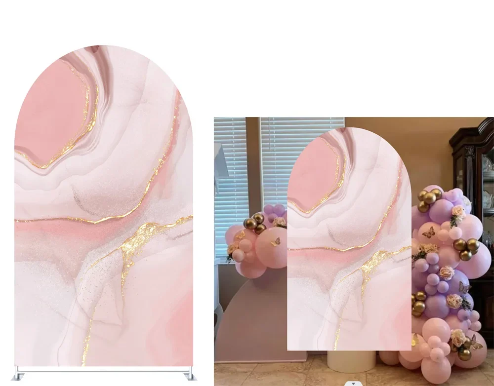 핑크 대리석 패턴 아치 배경 커버, 아치형 패널, 결혼식 생일 파티 장식 소품, 탄성 원단