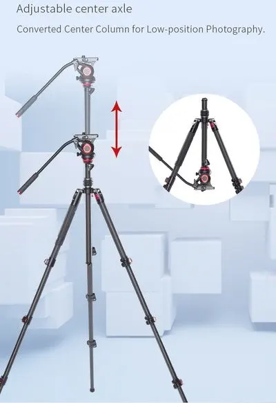 Camera Tripod Carbon Fiber Lightweight Compact with Fluid Drag Head 60mm Leveling Ball