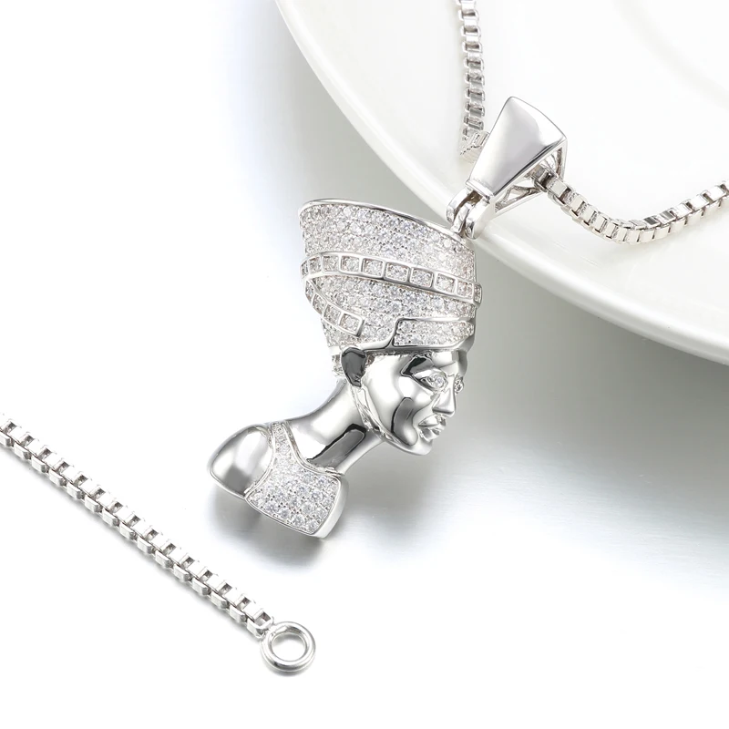 VANAXIN Egypt Queen Pharaoh Pendant Necklace Gold Silver Color Jewelry Women Zircon Statement Fashion Hip Hop Collier Box Gift 4