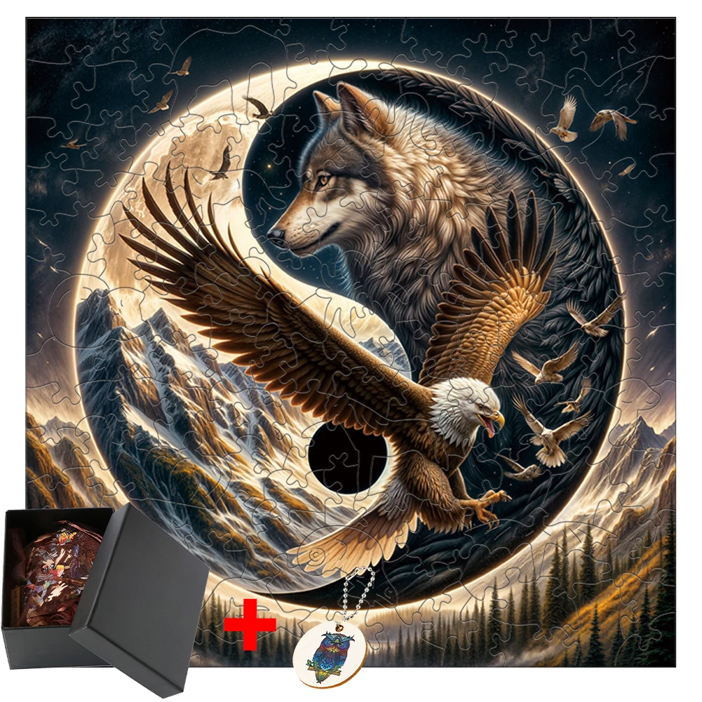 

Wolf Eagle TaiChi 3d Wooden Puzzle Animals Parent Child Interaction Jigsaw Games and Puzzles Montessori Toy Kids Toys Model Kit