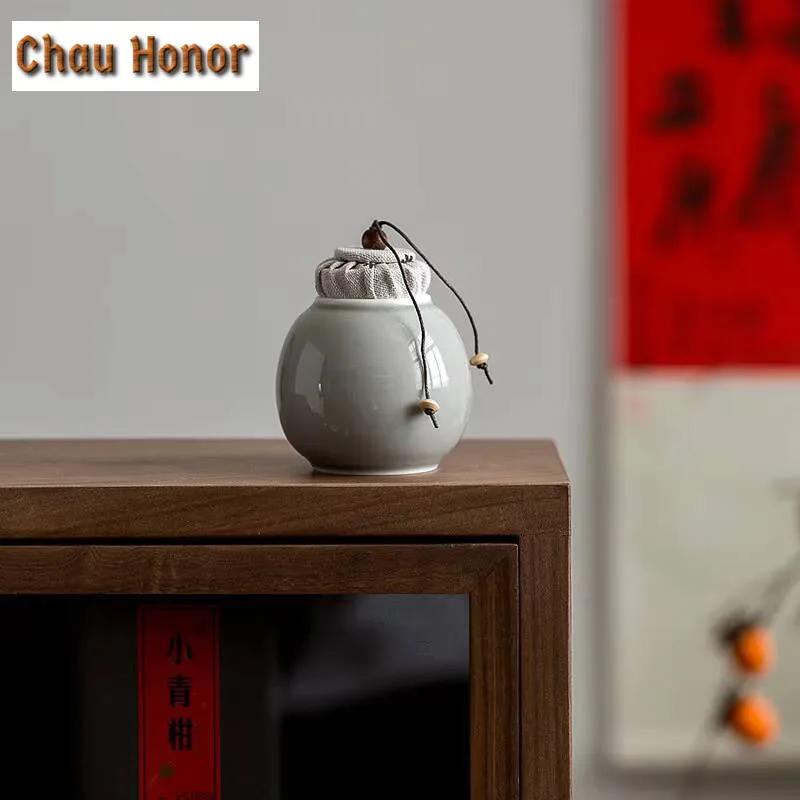 180ml Ice Grey Glaze Ceramic Small Tea Cans Household Handmade Puer Tea Storage Tea Jar Sealed Cans Box Tea Ceremony Accessories