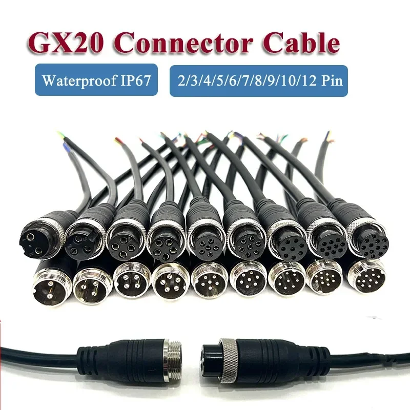 방수 2 3 4 5 6 7 8 9 10 12핀 GX20 연장선 IP67 구리 GX20 커넥터 케이블 M20 암수 항공 플러그 와이어