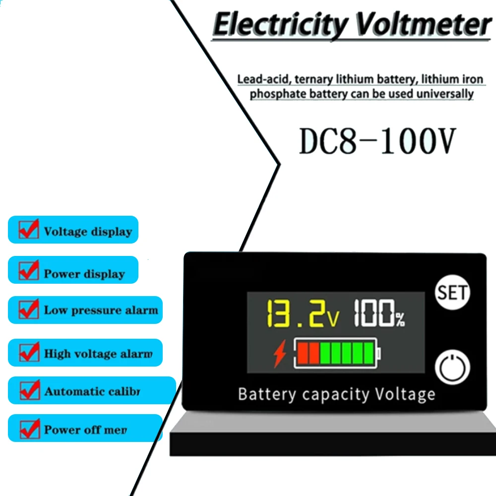 

DC Battery Voltmeter DC 8V-100V Capacity Indicator Power Meter Lithium LiFePO4 Lead-acid Cell 12V 24V 48V for 6133A LCD Battery