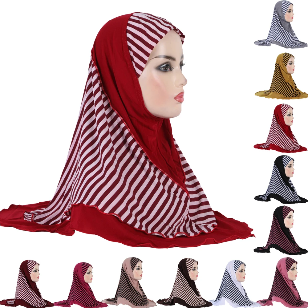 Hijab Musulmano All'Ingrosso 12 Pezzi Donna Islam Foulard Stripe Amira Khimar Pull On Ready Made To Wear Sciarpa Istantanea Cappello Scialle Niqab