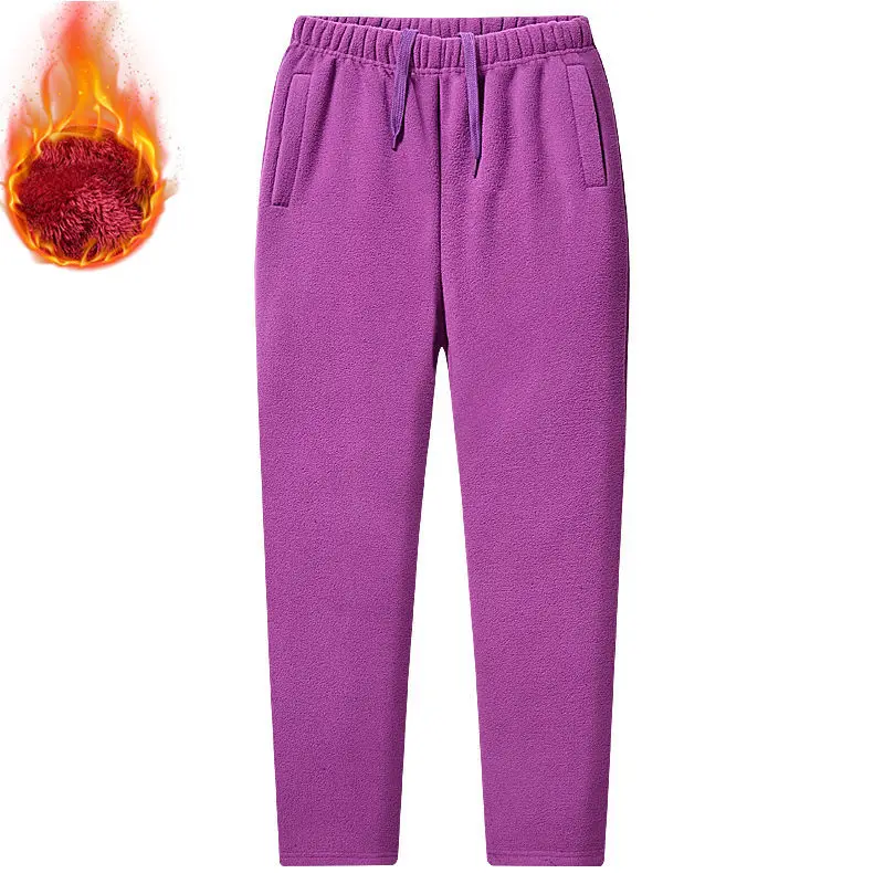 Women's Plush Fleece Pants For Autumn Winter Warm Thick Straight Pants Casual Solid Color High Waist Trousers 3XL 4XL