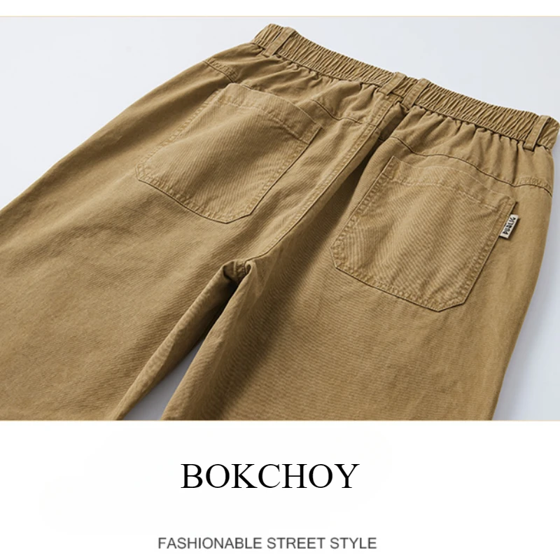 2025 Spring New 100% Cotton Cargo Straight Pants for Men Clothing Solid Color Men Trousers YL906 5