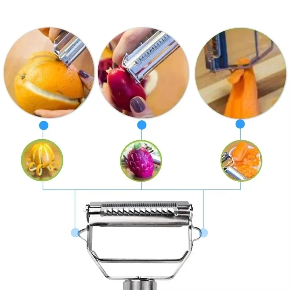 4-in-1 Multifunctional Stainless Steel Peeler Grater Julienne Shredder Vegetable Fruit Peeler with Cleaning Brush Durable Kitche 1