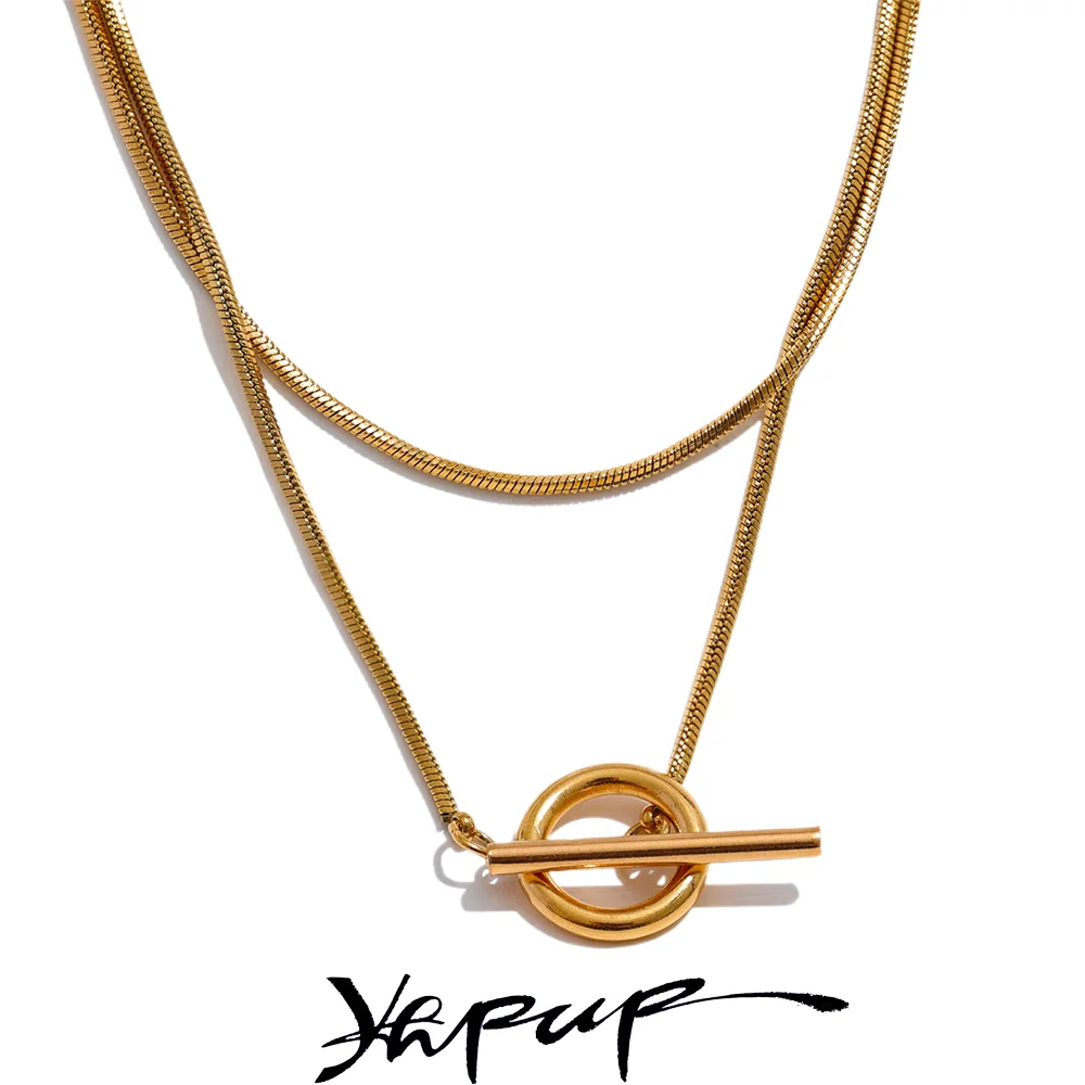 Highlight your beauty with the stainless steel double-layer stacking necklace, the basic chain, gold-colored necklace