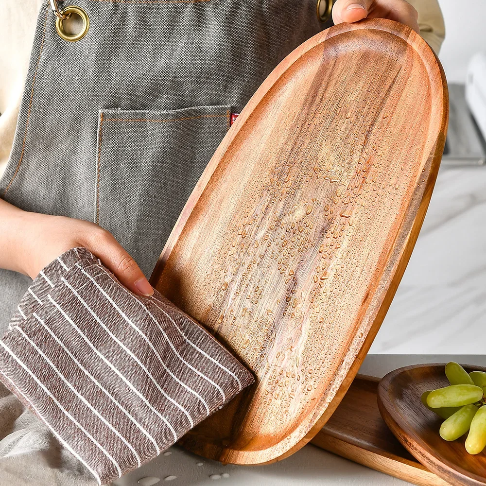 1Pc Oval Acacia Wood Food Serving Plate