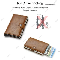 Carbon Fiber Credit Card Holder Wallet Men Rfid Smart Metal Thin Slim Pop Up Minimalist Wallet Small Black Purse Metal Vallet 2