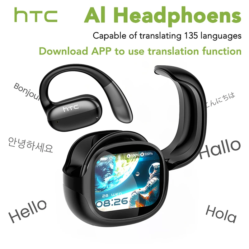 Wireless Bluetooth Earbuds with LED Touch Screen and AI Translation - HiFi Sound, HD Calls, Bone Conduction Technology