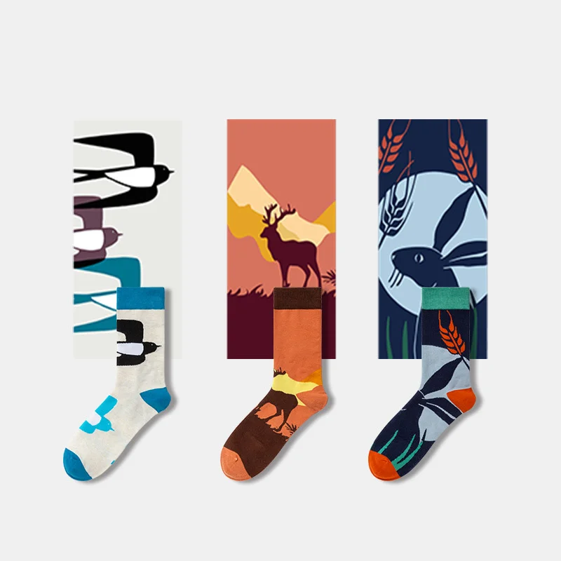 

12pairs/lots Men Socks Personalized Fashion Funny Casual Hip Hop Comfortable Skateboard Dressing Color Print Crazy Novelty Sock