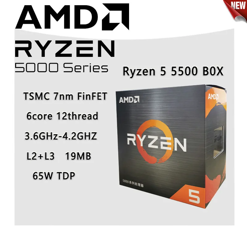 NEW AMD Ryzen 5 5500 R5 5500 3.6 GHz 6-Core 12-Thread CPU Processor 7NM  L3=16M 100-000000457 Socket AM4 With Cooler Fan