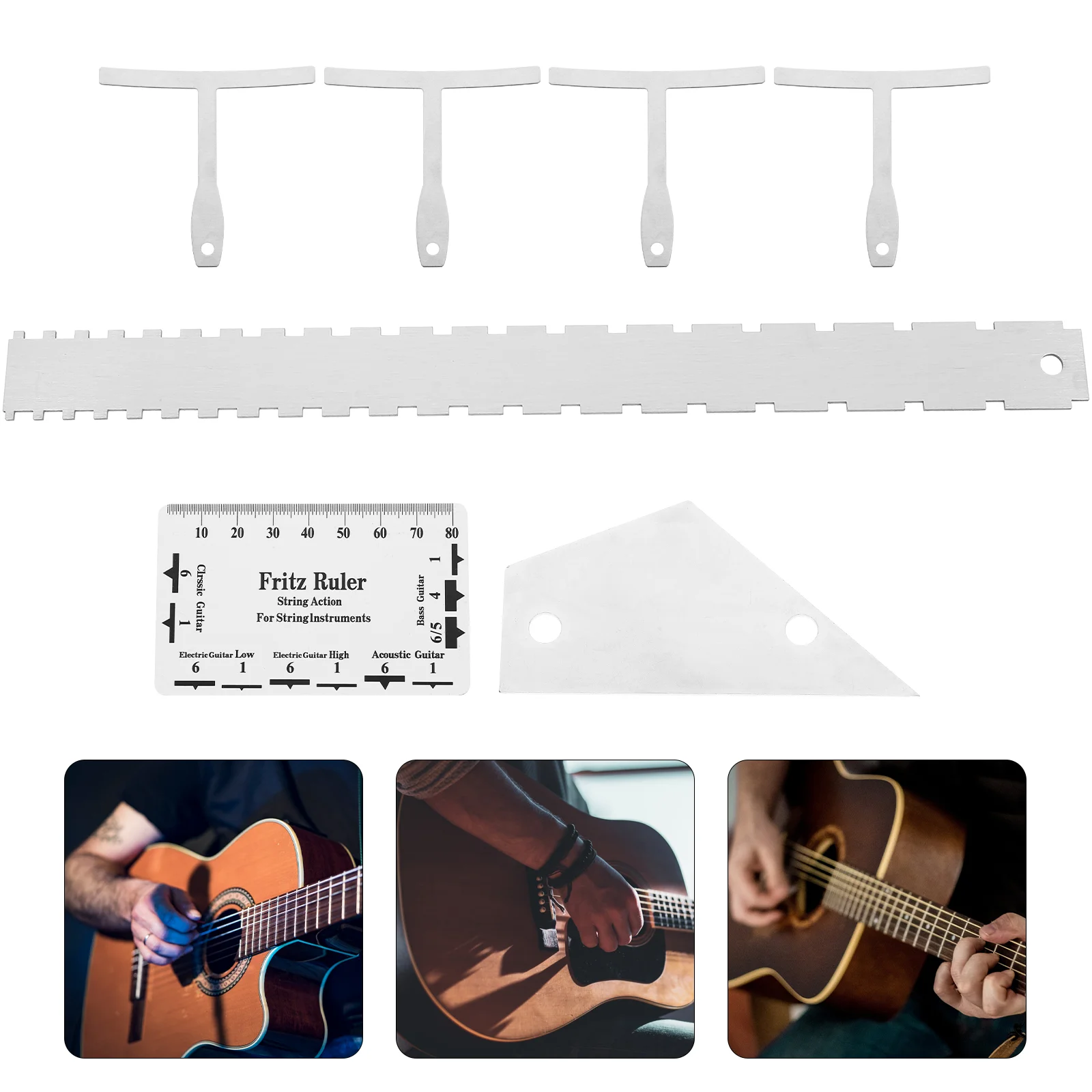 

12 Pcs Guitar Tool Kit Measuring Ruler Leveling Arc String Height Saw Tools Action Gauge Guitars Radius Fret Rocker Bass