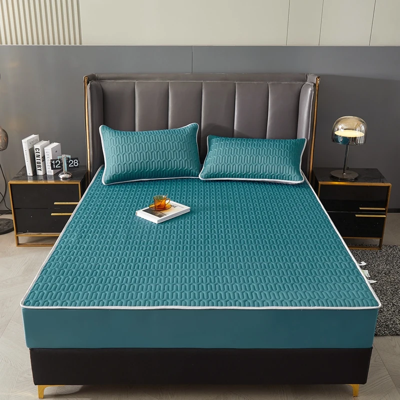 5mm Thicken Mattress Cover Latex Quilted Stitched Bed Linen Solid Color