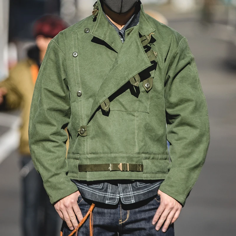 

Куртка-бомбер Maden Мужская в стиле ретро, армейская зеленая мотоциклетная куртка со скошенной пряжкой, Шведский хлопок AMEKAJI, Осень-зима