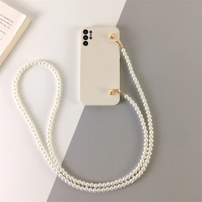 Pearl Crossbody Lanyard Cord Chain Soft Silicone TPU Phone Case