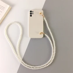 Pearl Crossbody Lanyard Cord Chain Soft Silicone TPU Phone Case for POCO C65 4G (H)