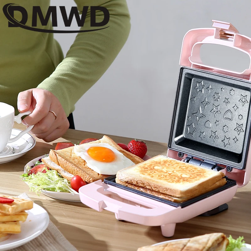 DMWD 110V/220V Breakfast Light Food Machine Electric Sandwich Maker Panini Toaster Non-stick Toast Grill Oven Waffle Machine 2