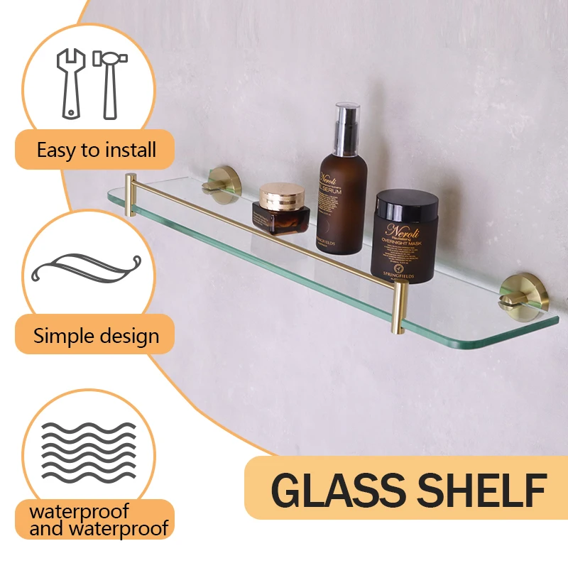 Glass Shelf Bathroom Easy Install SUS304 Holder Hotel Accessories