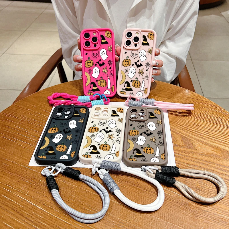 Halloween Pumpkin Ghost Design Soft Lanyard Rope Silicone Phone Case