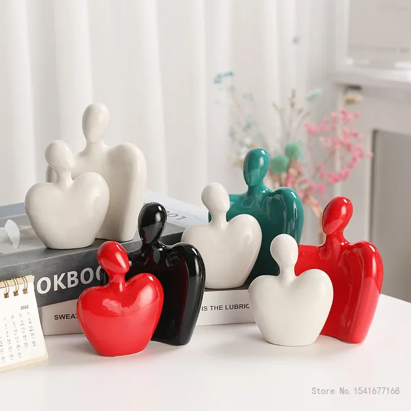 Nordic Ceramic Couple Embring Sculpture, Creative Home Decoration, Living Room, Wine Cabinet, Bedroom Decorations, 1Pc