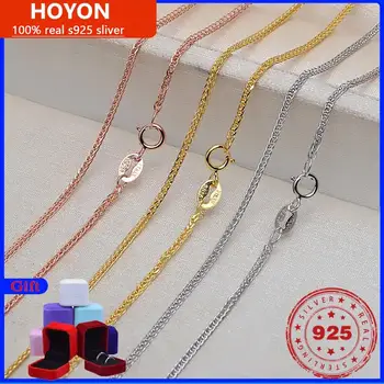 100% Pure S925 Silver 18K Gold Plated Chain Necklace for Women White Gold Rose Gold Chopin Link Neck Collares Birthday Gift
