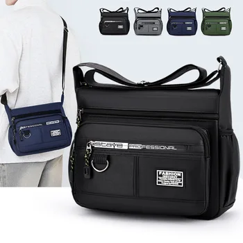 Borsa a tracolla da uomo, borsa portaoggetti casual da lavoro alla moda con tasche multistrato e tracolla regolabile