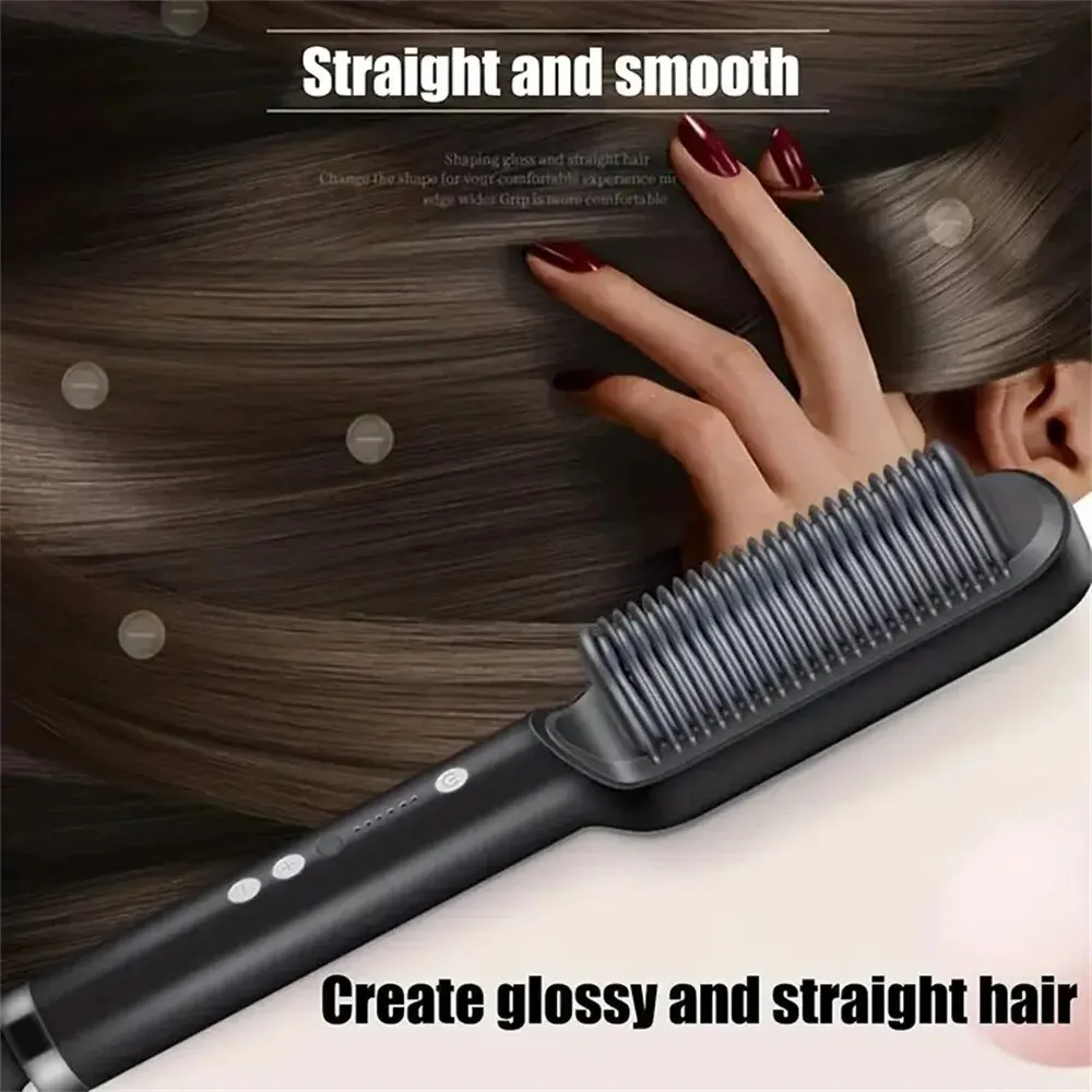 Hair straightener brush hot comb ionic straightening with anti scald fast ceramic heating portable hot straightening comb