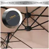 15ft Large Patio Umbrella with Base, Double-sided Outdoor Umbrella, Beige 4