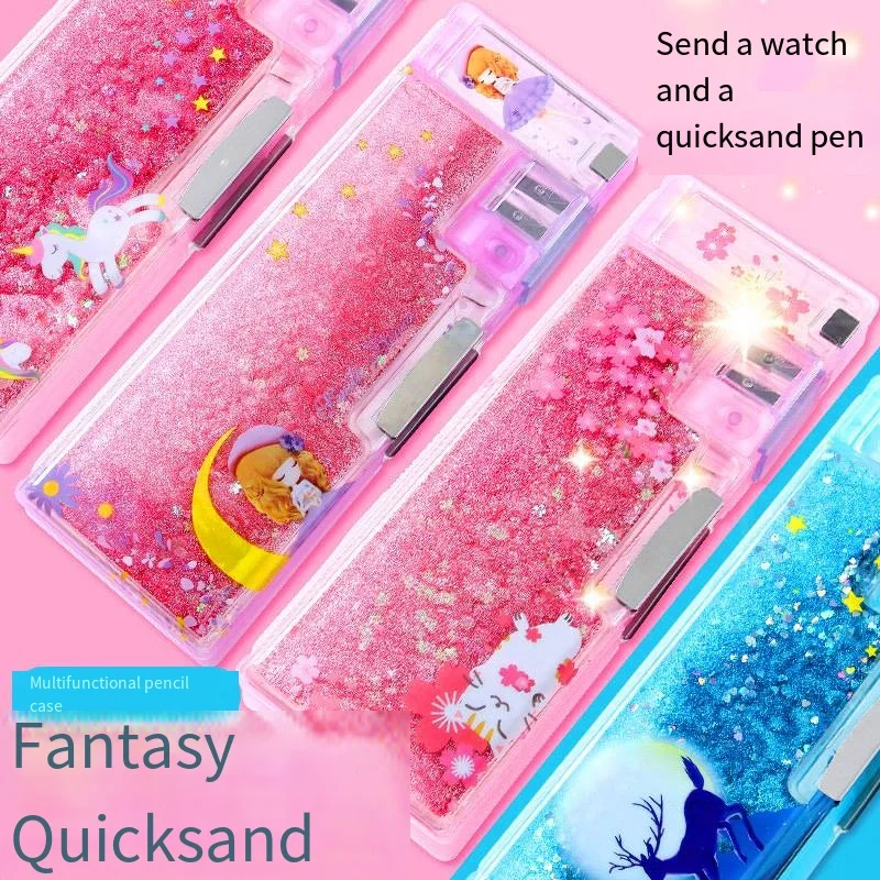 1pc Cartoon Quicksand Pencil Case For Students, Multifunctional Large  Capacity Pen Bag, Creative Pencil Box For Girls & Boys