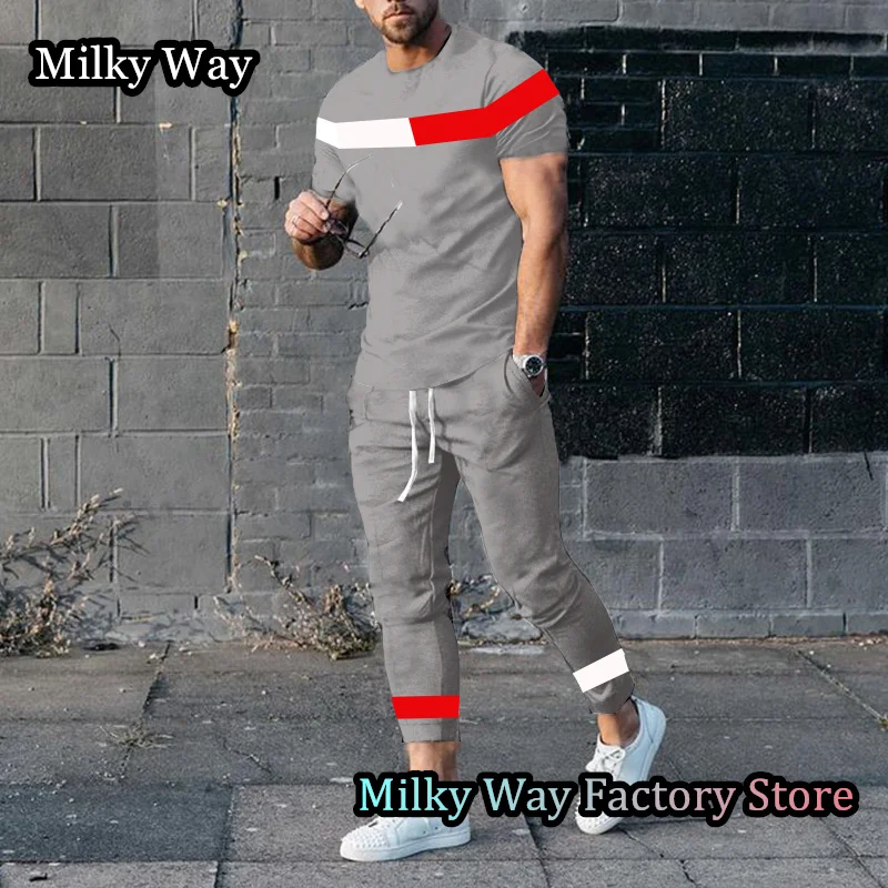 Summer Luxury Men Tracksuit 2 Pieces Vintage T-Shirt Trousers Set Casual  Stylish Outfit Fashion Jogging