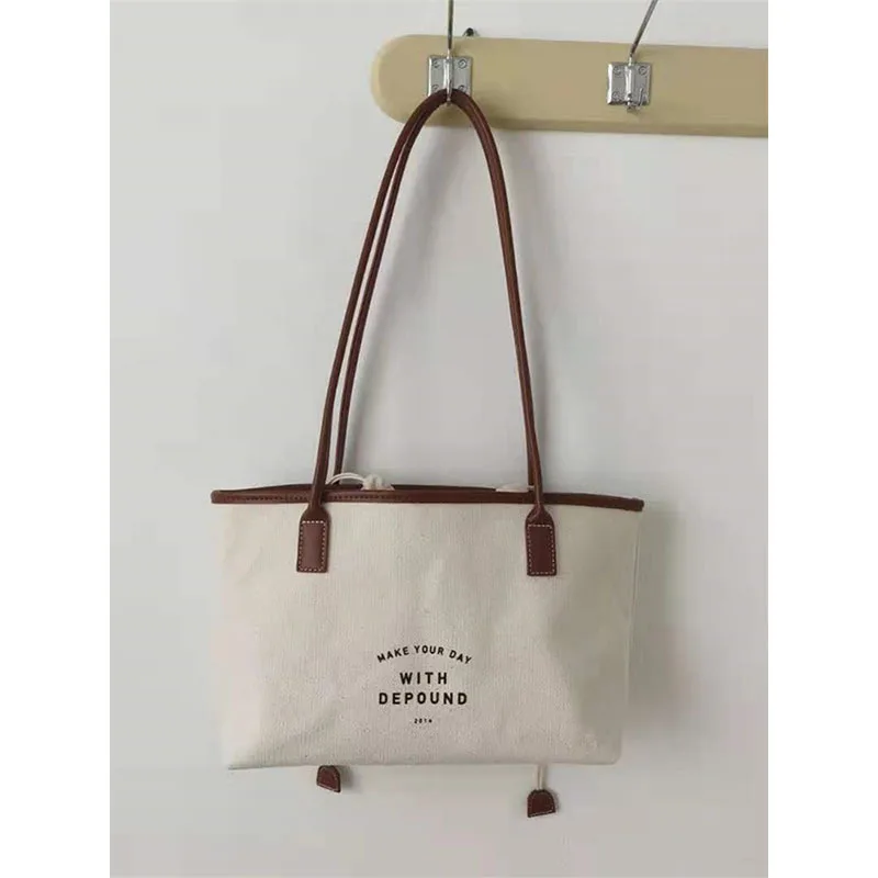 Casual Canvas Drawstring Shoulder Tote Bag for Women