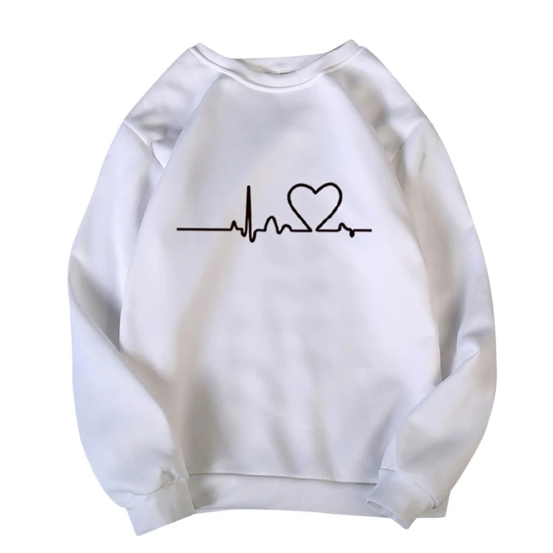 

Women Casual Pullover Top Heartbeat Graphic Printed Crewneck Loose Sweatshirt MXMA