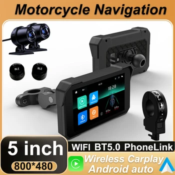 Wireless CarPlay Moto Cruscotto digitale portatile da 5 pollici per moto Navigazione GPS Schermo di visualizzazione Monitor Android Auto