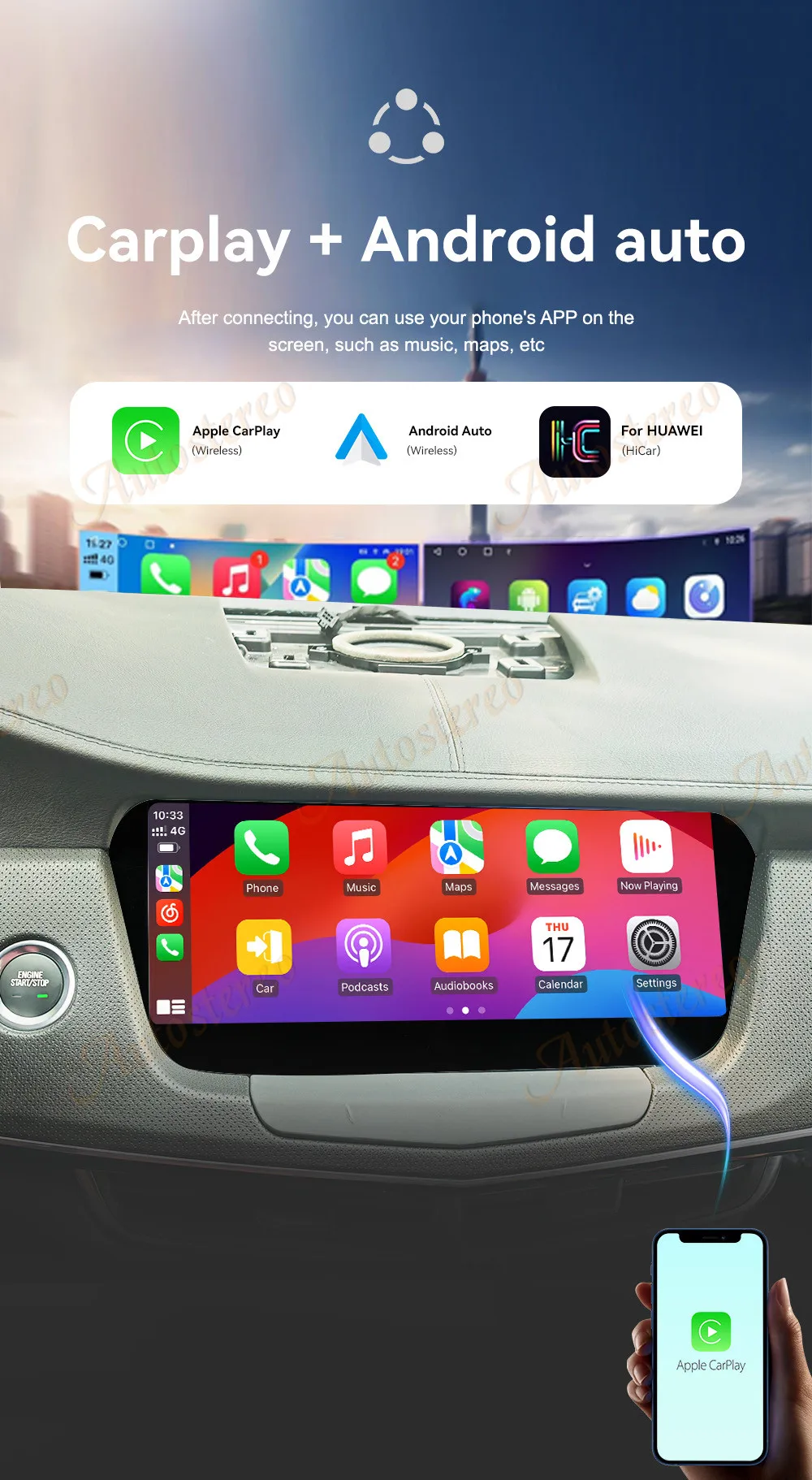 Qualcomm Carplay Android 13 For Cadillac CT6 2019-2023 Car GPS Navigation Auto H