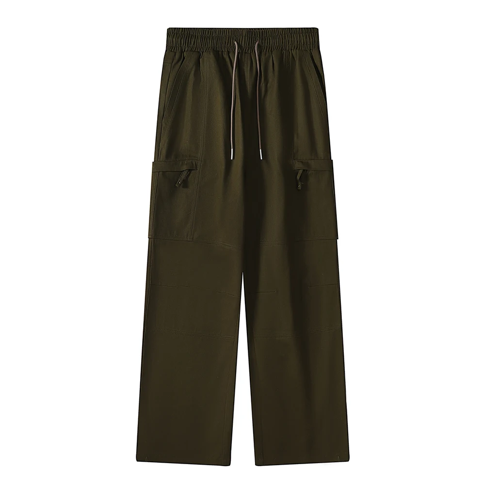 

Size Zipper Pockets Loose Men's Pants Elastic Waist Draw String Pants for Men Green Black