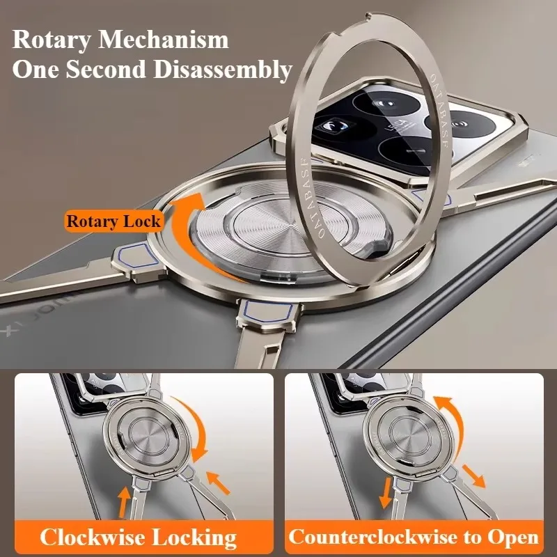 Eary Minimalist Phone Case for xiaomi 15 Pro with MagSafe Stand 360° Rotatable Aluminum Metal Frameless Cover Wireless Charging