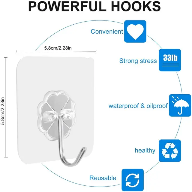 10 Pack No Mark Tiszta Horgok A Konyhai Fürdőszoba Mennyezeti Ragadós Fürdő Törülköző Kabáthoz Kültéri Vízálló - Image 3