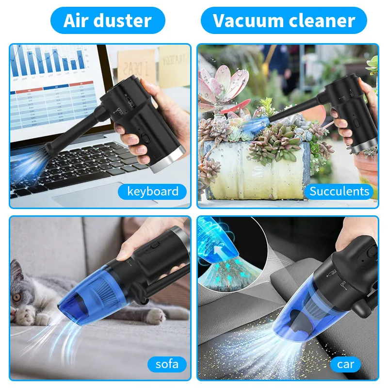 Wireless Vacuum Cleaner and Electric Compressed Air Duster 2 in 1Handheld USB charging for computer keyboard cleani