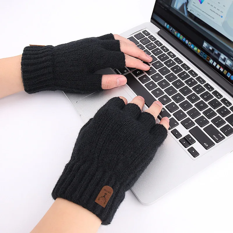 Half Finger Warm Gloves for Men Women Winter