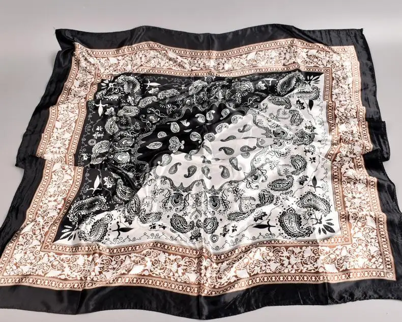 90x90CM quadratischer Seidenschal für Damen, neues Luxus-Design, beliebter Schal, The Four Seasons Schals, Damen-Sonnenschutz, Strandtuch, Hijab – Detail 9
