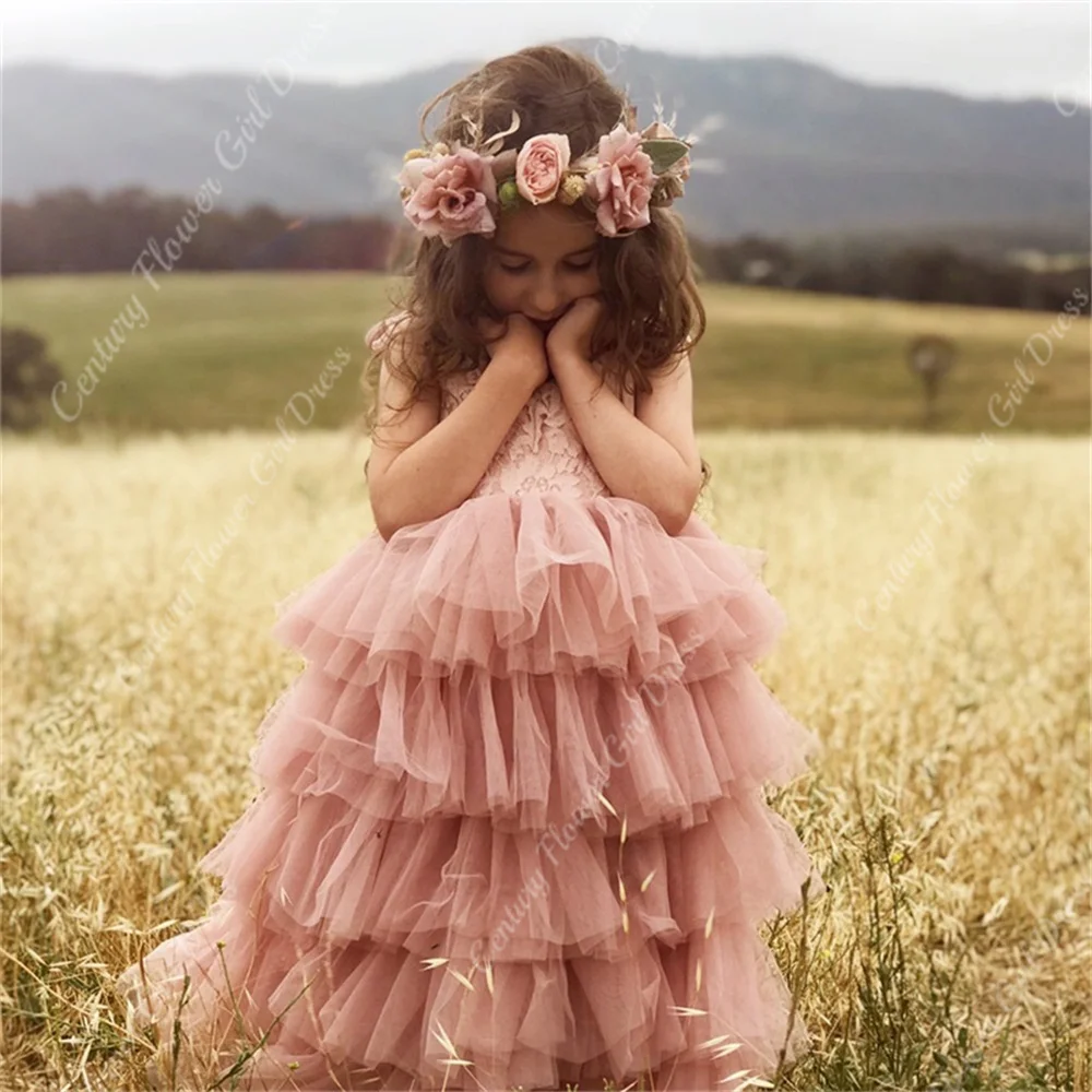

Baby Flower Girls Dress for Kids Princess Birthday Party Gown Lace Sling Tutu Wedding Children Dress Tulle Ceremony Dresses