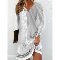 Women's Floral Print Long Sleeve V-Neck Loose Fit Casual Dress