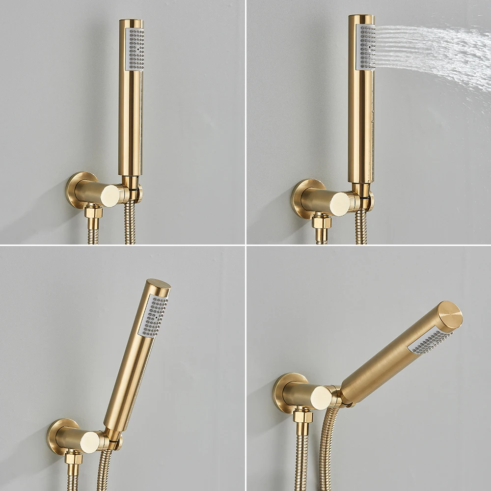 Brushed Gold Bathtub Faucet Wall Mounted Rotating Spout Bath Shower Tap Wall Mounted Bathroom Tub Water Tap Shower Mixer Faucet 4