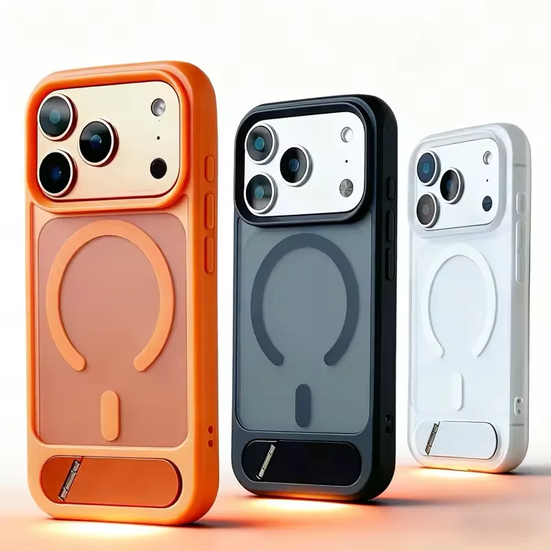 Luxury Alloy Bracket MagSafe Phone Case with Magnetic Wireless Charging and Shockproof PC Cover
