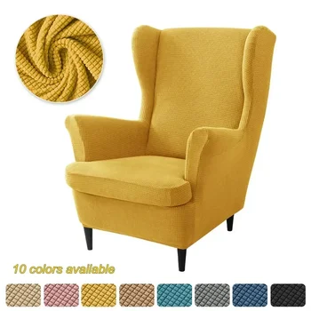 1PC Polar Fleece Wing Chair Cover High Back Armchair Covers Non Slip Sofa Slipcovers with Seat Cushion Cover Ottoman Covers 1