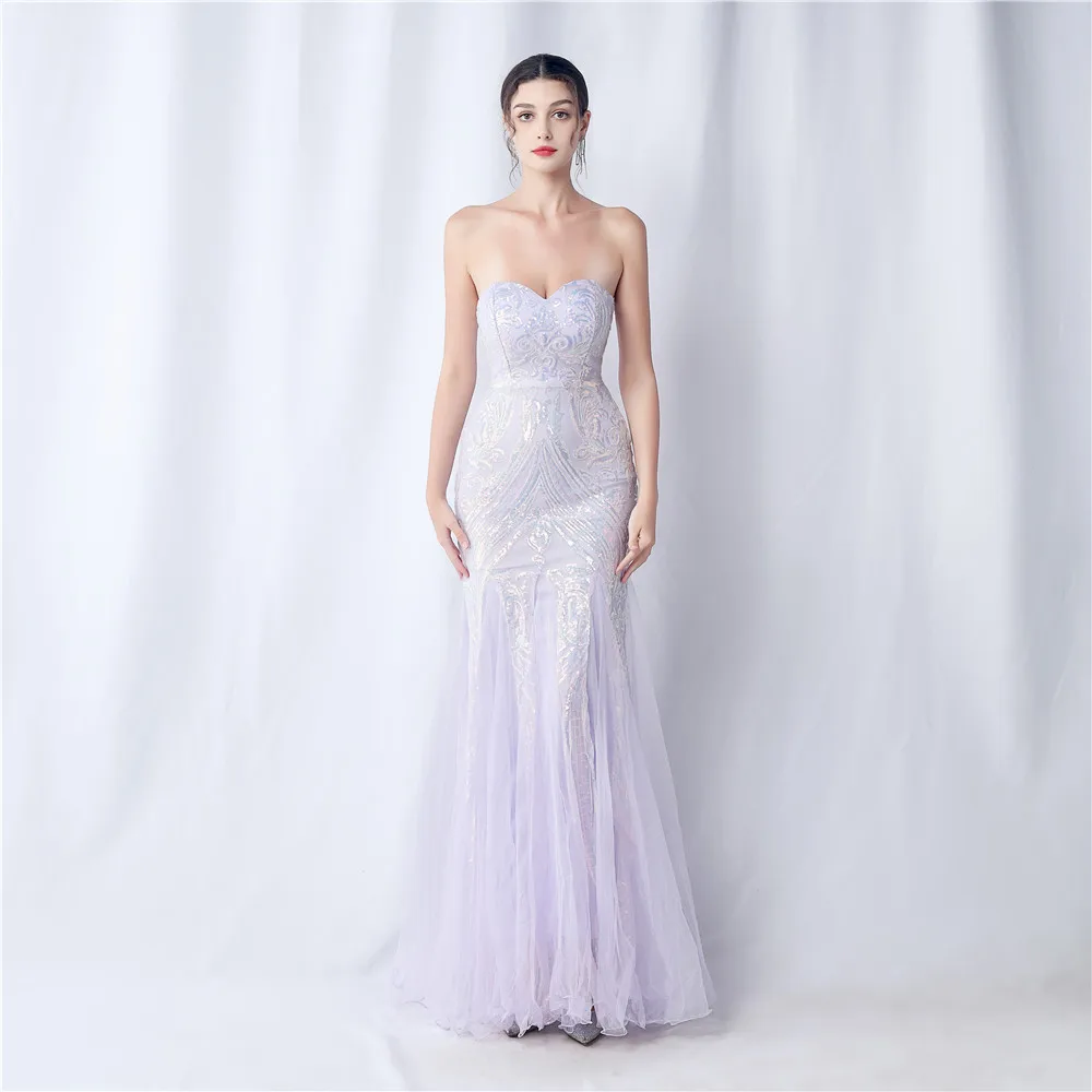 Women's Strapless Sweetheart Neck Special Flower Sequined Lace Mermaid Evening Dress Wedding Gown
