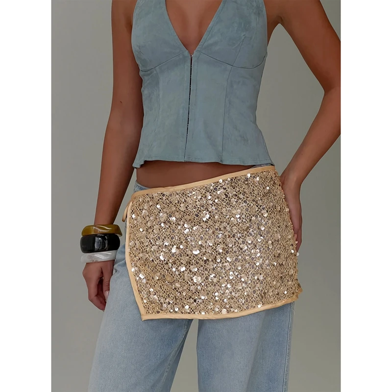 Sparkly Sequin Hip Scarf Side Adjustable Tie-up Waist Wrap Sash Cover-ups for Latin Dance, Rave Parties and Costumes 1